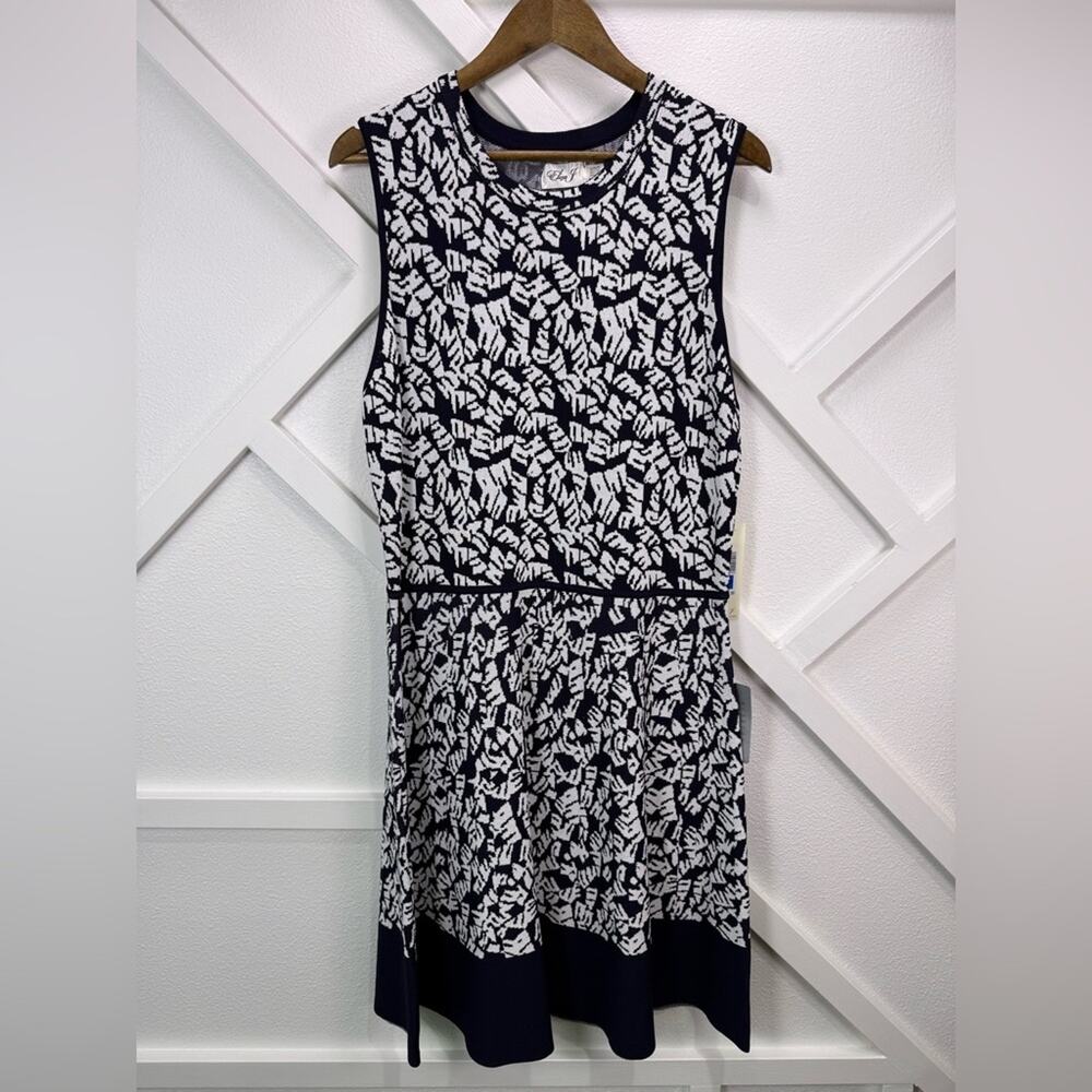 NWT Eliza J Navy White Leaf Print Fit & Flare Knit Dress Sleeveless Size XL